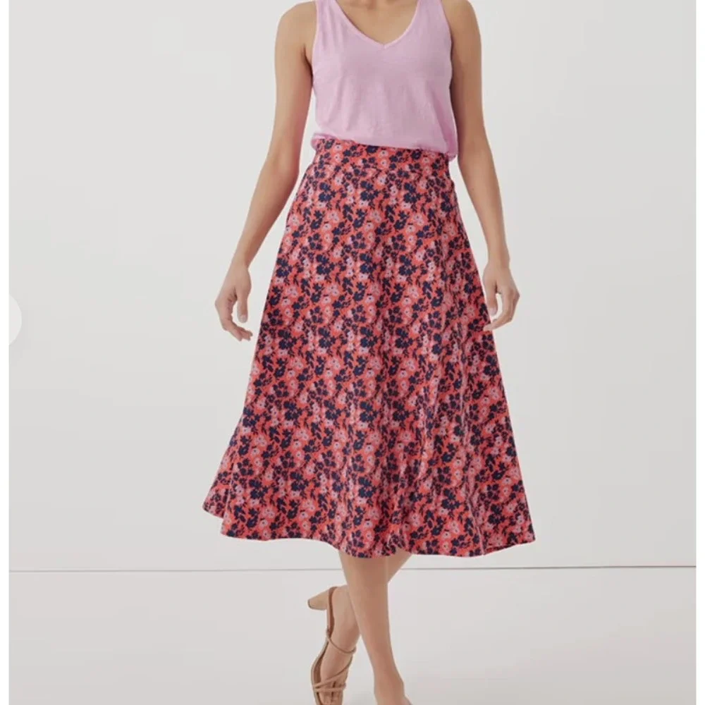 Pact Skirt Women Size Medium Pink Floral Organic Cotton Stretch Midi A-Line - Picture 1 of 6